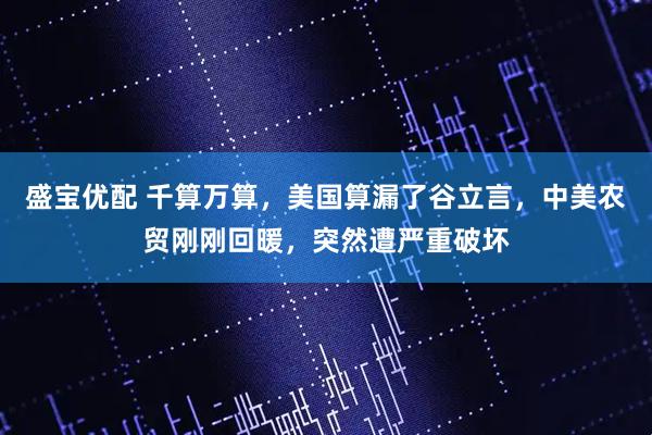 盛宝优配 千算万算，美国算漏了谷立言，中美农贸刚刚回暖，突然遭严重破坏